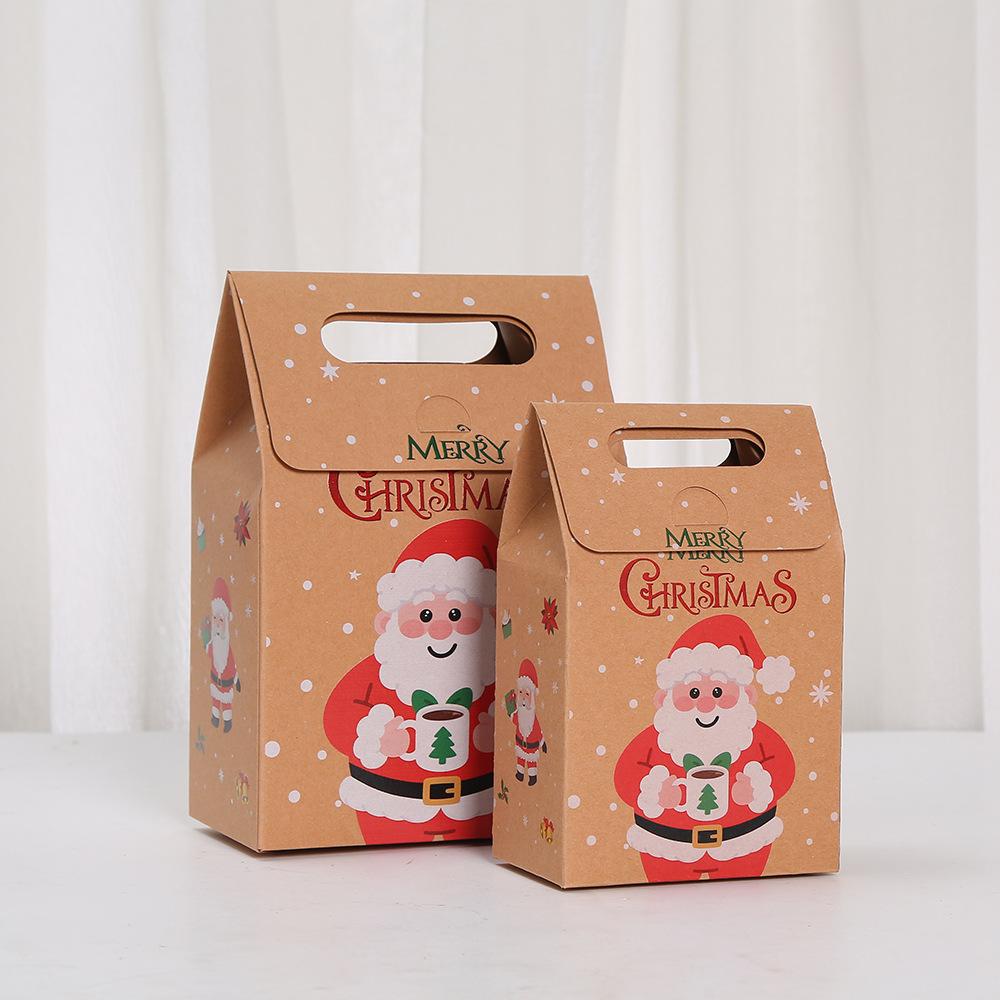 6/10pcs Santa Snowman Reindeer Christmas Gift Bags Kraft Gable Treat Boxes for Packing Candy Cake Party Classroom Exchange