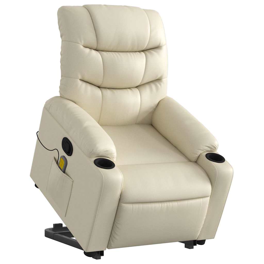 Massage Recliner with Rising Function Cream Faux Leather
