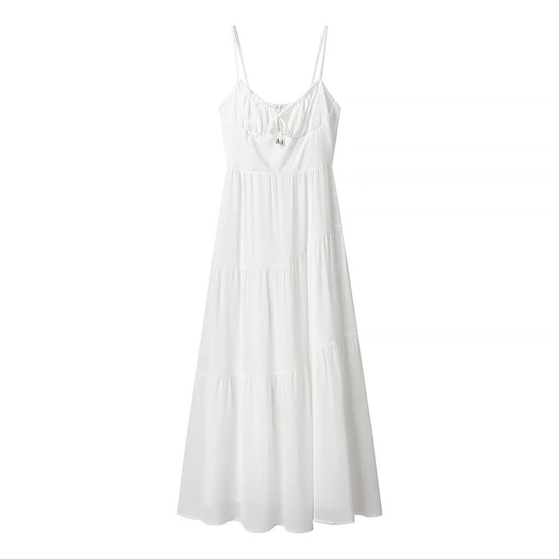 Spring New Women's Clothing Seaside Vacation Style Silm V Neck Backless High Waist A- Line Mini Sling Dress