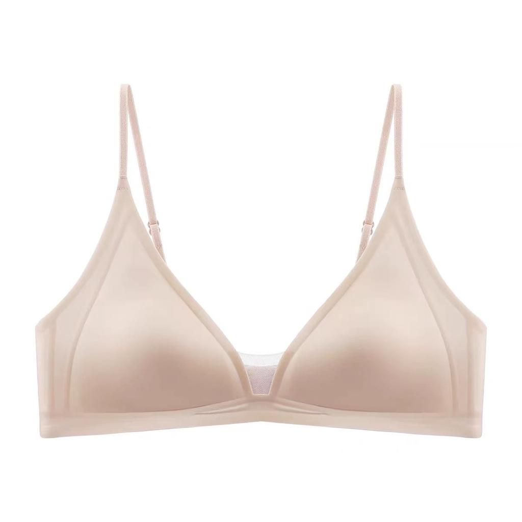 New women's small chest French deep V satin premium thin shoulder strap thin seamless triangular cup bra