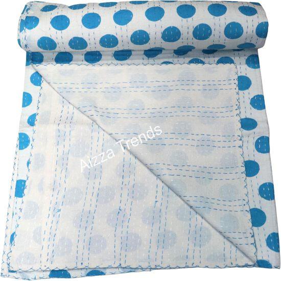 Aizza Trends Handmade Pure Cotton Printed Kantha Quilt - Traditional Look Bed Spread Kantha Gudri - Vintage Hand Stitch Gudri