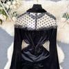 Toamna Femei Vintage Negru Mesh Catifea Patchwork Slim Bodycon Party Rochii coada de pește