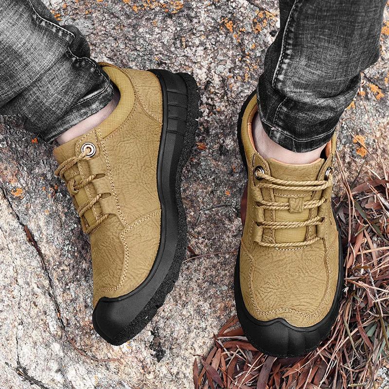 2024 New Men Leather Casual Hiking Shoes Outdoor Antiskid Genuine Leather Walking Shoes Soft Homme Classic Ankle Flats Moccasin