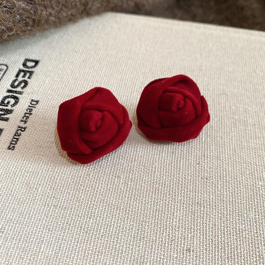 Retro Hong Kong Style Red Flocking Geometric Round Earrings Earrings Fashion Personality Temperament Earrings Women
