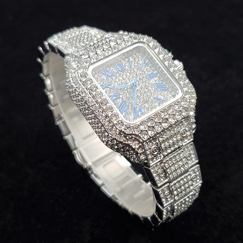 Luxury Diamond Watches for Women Fashion Silver Iced Out Square Wristwatch High Quality Bling Party Jewelry Clock Wedding Gift