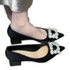 Fashion rhinestone square buckle thick heel single shoes women's new satin pointed high heels bride shoes wedding shoes women
