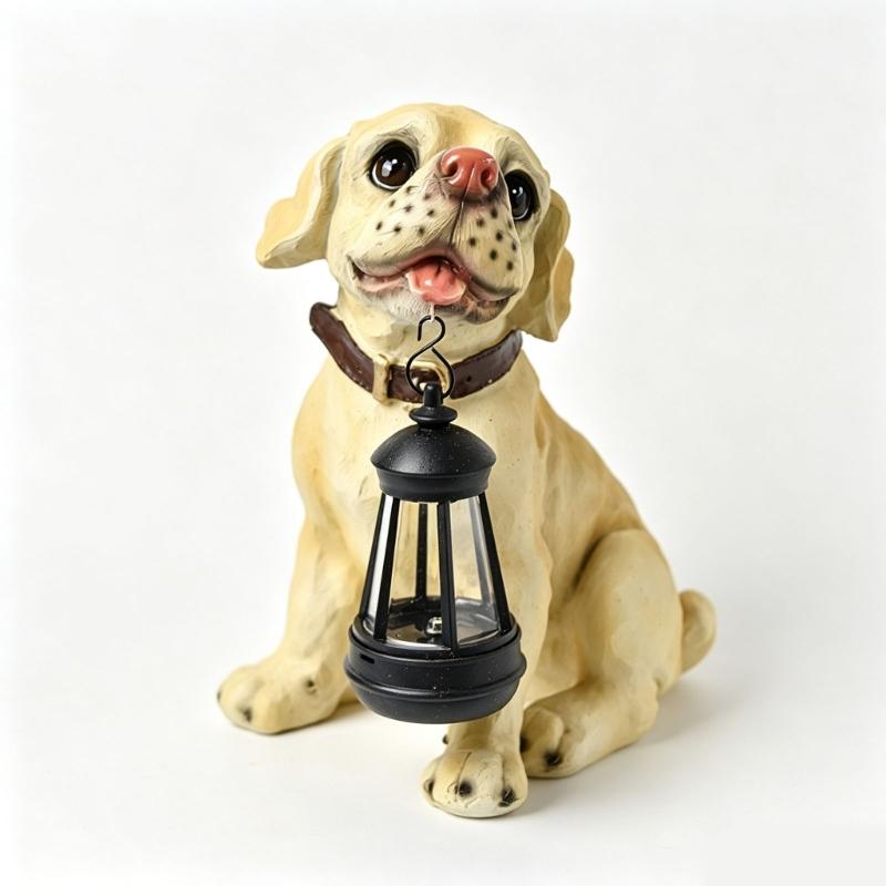 Porch Dog Statue with Hanging Light Garden Figure for Lawn Edge, Flower Row and Entry Display