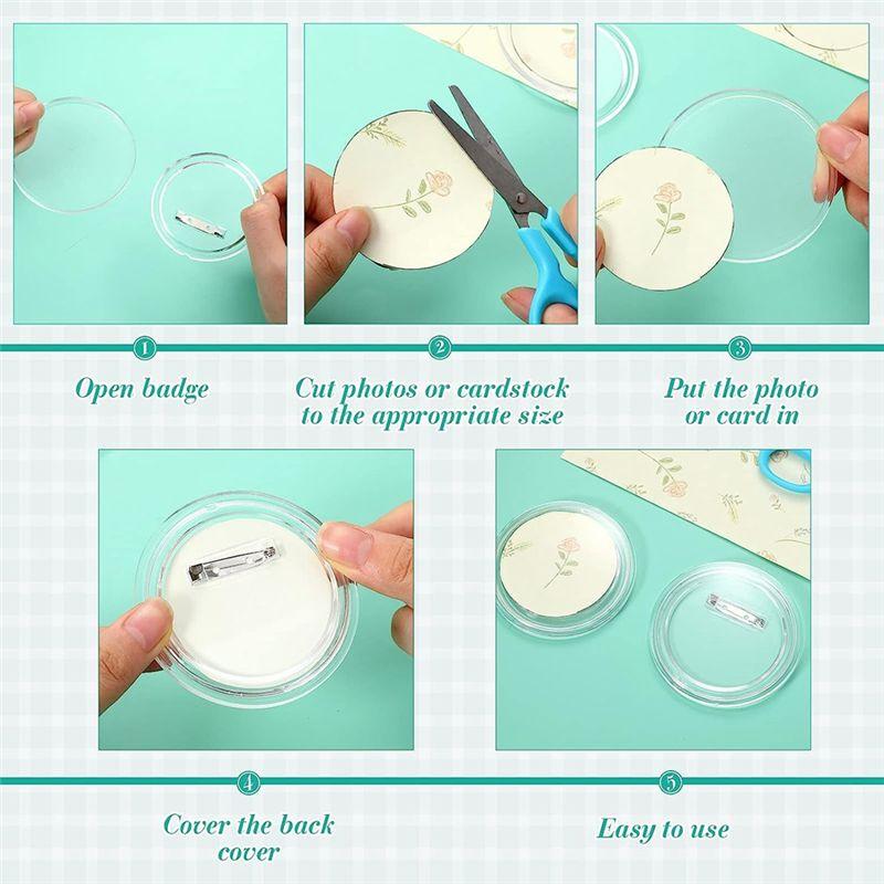 A74E-3 Inch Acrylic Button Pin Badge Clear Craft Button Badges Pin Back Buttons For School Projects 25Pcs