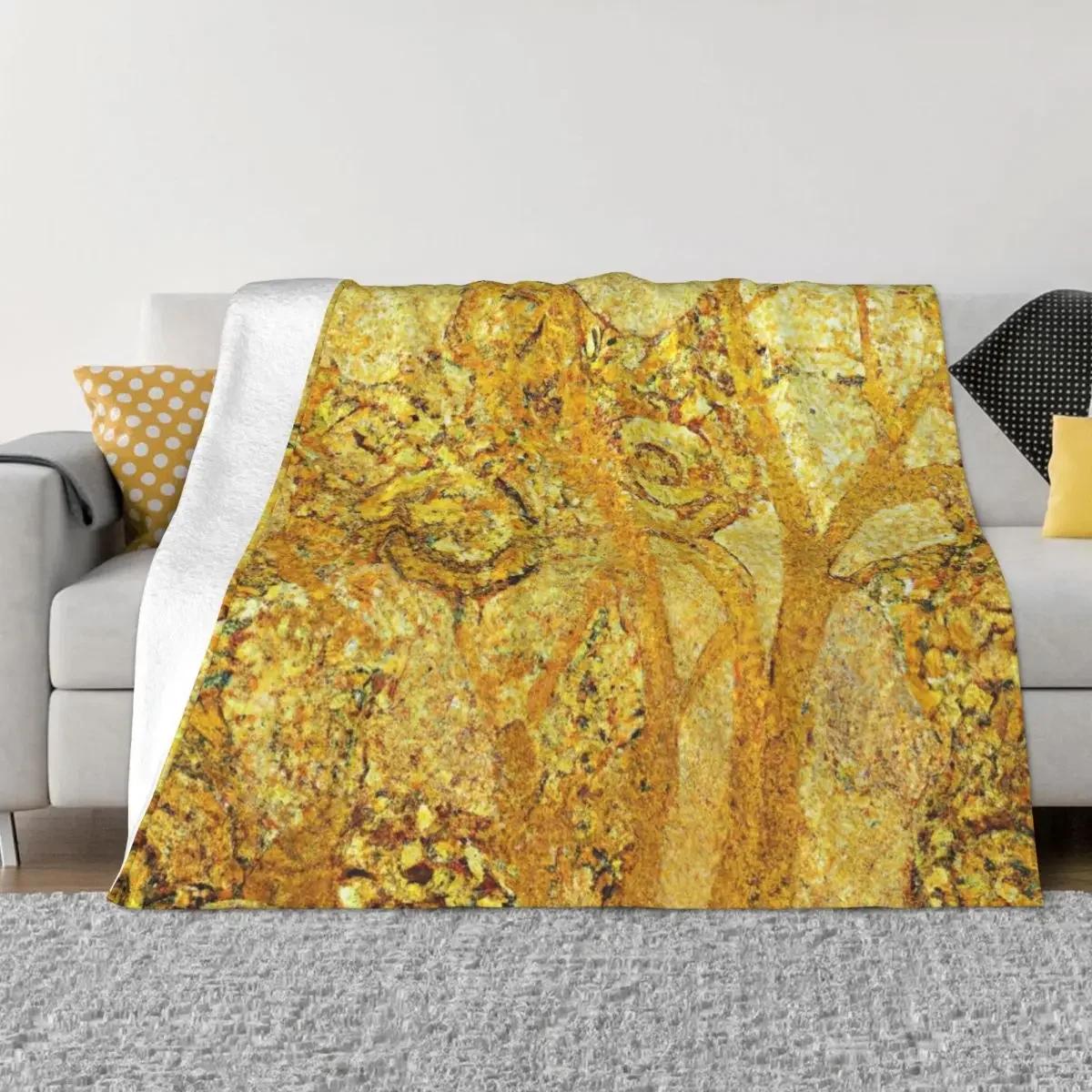 

Gustav Klimt Gold Floral Throw Blanket For Decorative Sofa Dorm Room Essentials Blankets 75x90cm чорний