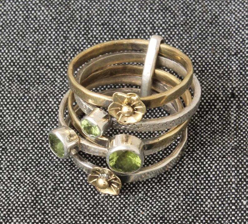 Peridot Ring, Solid 925 Sterling Silver Ring, Gemstone Ring, Spinner Ring, Floral Ring, Spinner Band, Meditation Ring