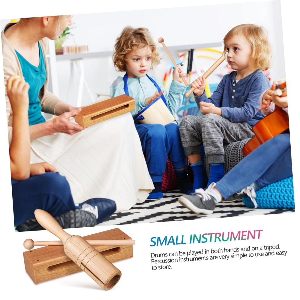 Totority Set of 4 Orff Musical Instruments Makara Wood Sounder Mokuo Zen Taiko Handheld Rhythm Wood Block Clapper Pro Temple Wood Block Wood Rhythm