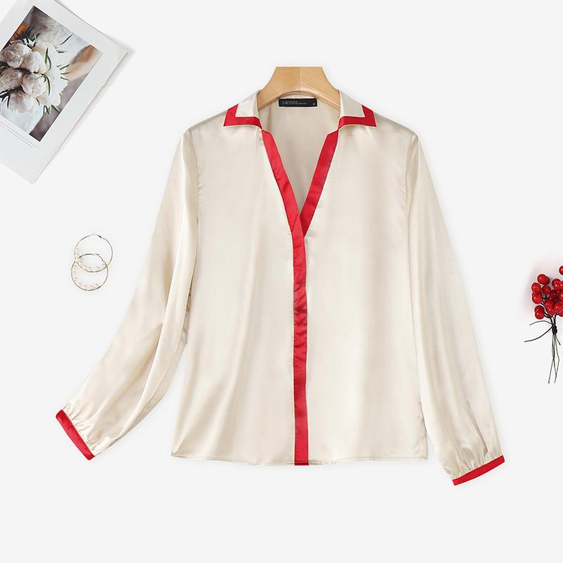 ZANZEA Women Casual V-Neck Loose Long Sleeve Satin Blouse