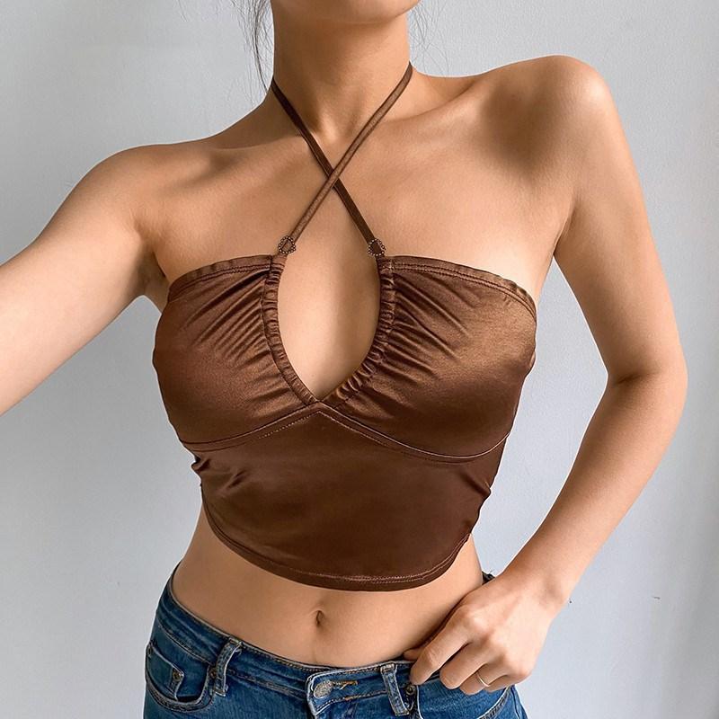 Black Brown Corset Top Sexy Cute Spaghetti Strap Crop Tops Fashion High Street Summer Women Top 90s Y2k Aesthetic Camisoles