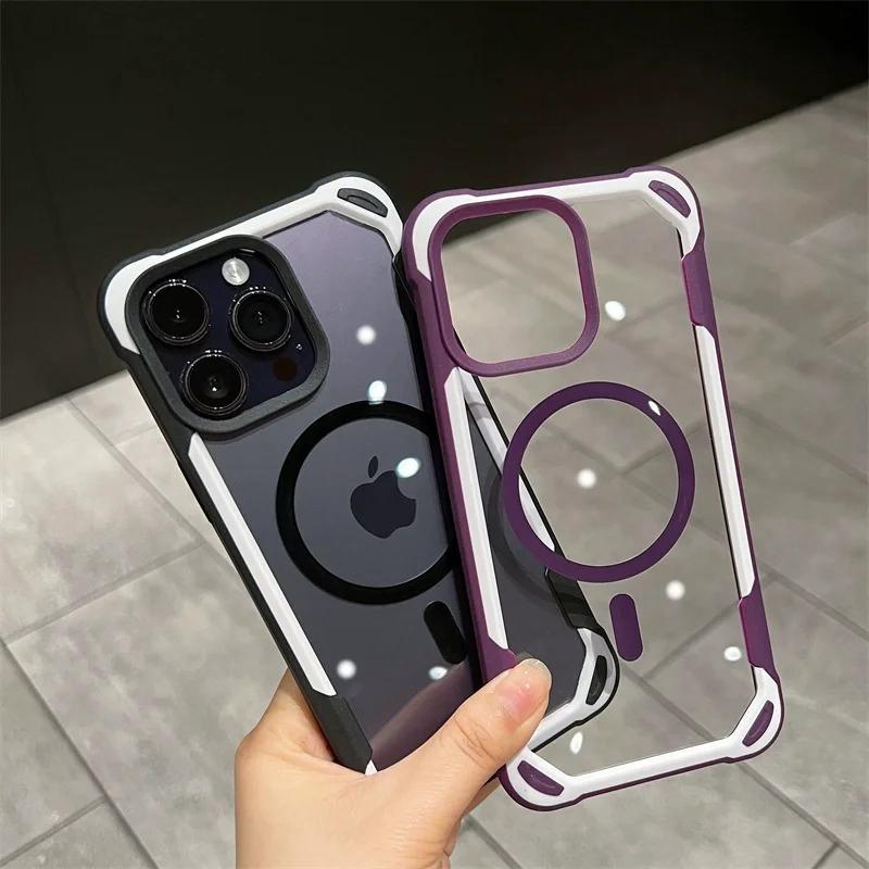 Luxury Magsafe Transparent Phone Case For iPhone 11 12 13 14 15 Pro Max Plus/Samsung S24 Ultra Magnetic Candy Shockproof Bumper Cover