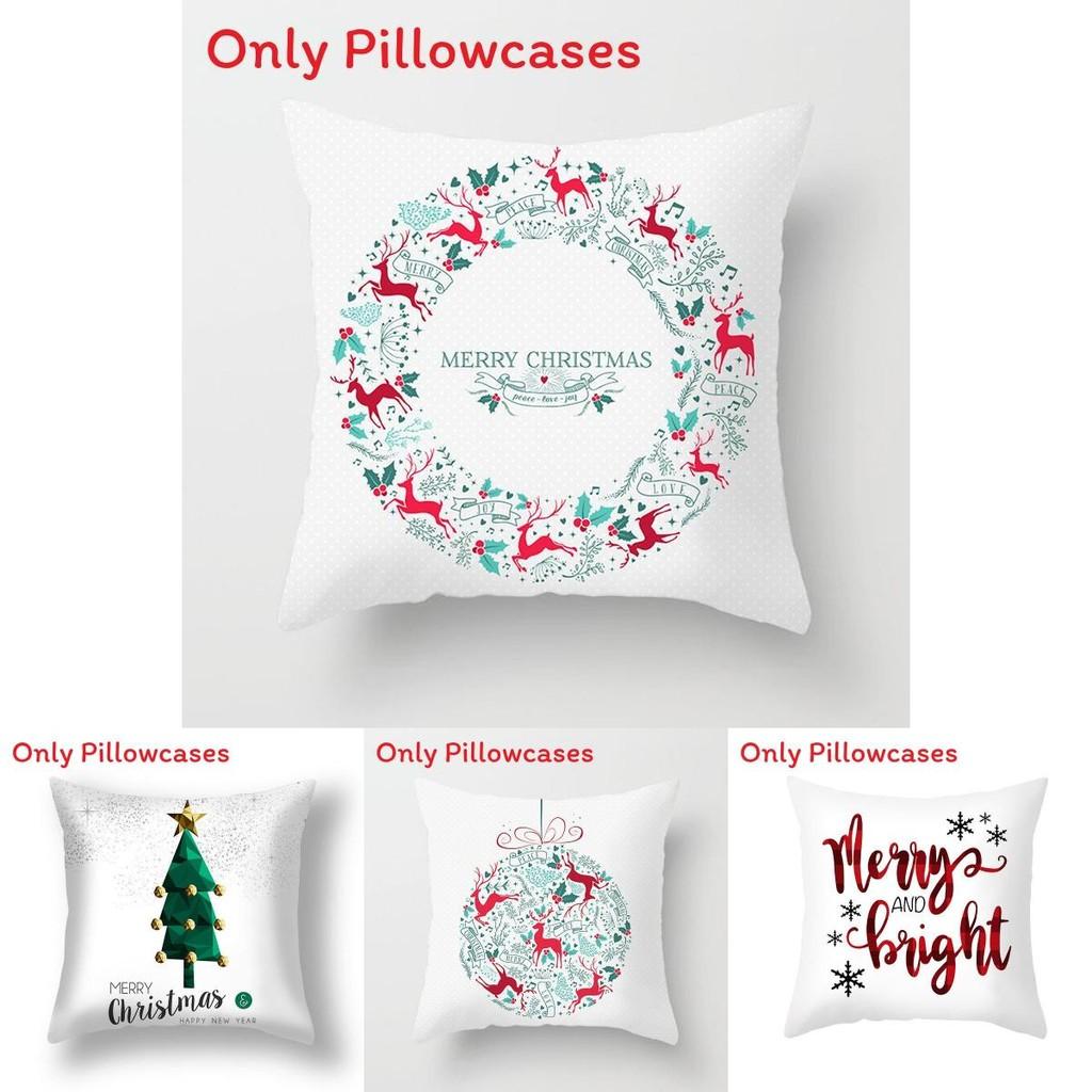 Premium Christmas Print Linen Pillow Cover Set For Cozy Holiday Decor In White