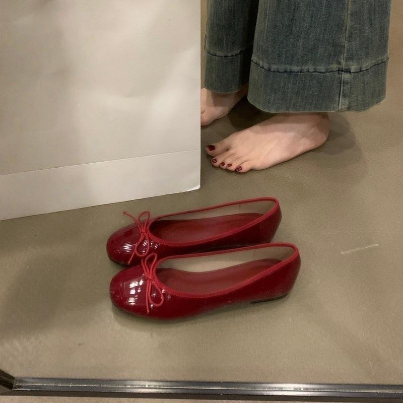 Bow fairy shallow mouth single shoes female spring and autumn retro gentle niche evening breeze flat-bottomed Doudou shoes