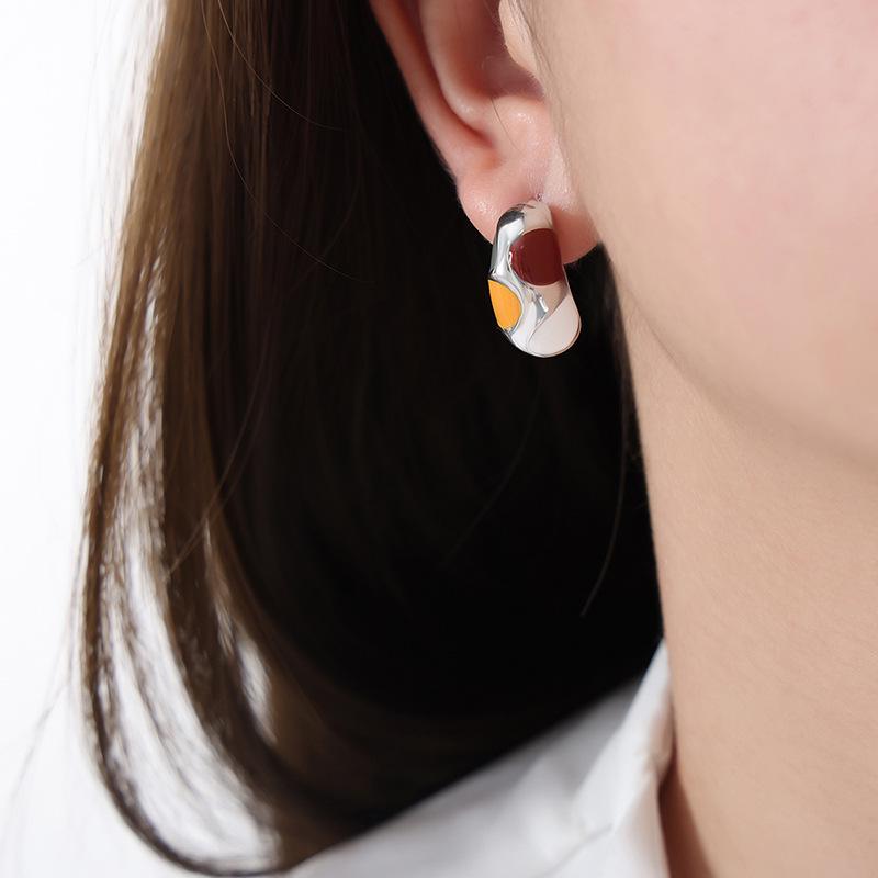 Colorful Caterpillar Drip Oil Earrings - Stainless Steel Temperament Titanium for Women
