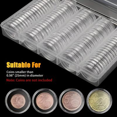 100 30mm Coin Capsules with Storage Box, Suitable for Coins and Commemorative Coins, Round Plastic Coin Box, Transparent Coin Protection Box