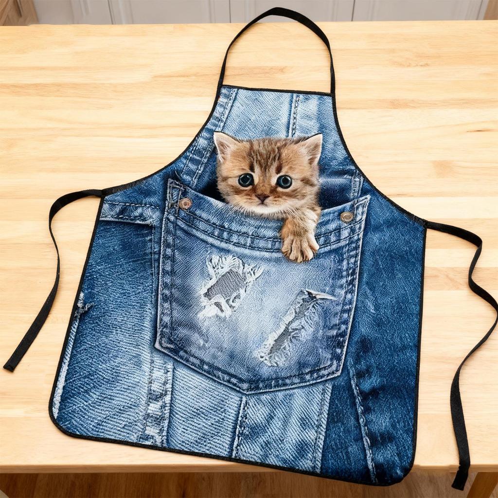 Lustige Katze Aufdruck Schürze Niedliche Wasserdichte Küchenschürzen mit Trägern Neuartige Geschenke für Frauen Männer Kochen Backen Pflege BBQ Party