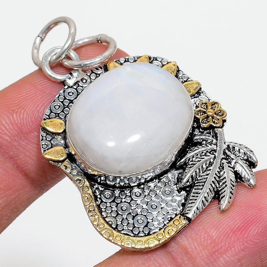 

Ювелирный кулон из стерлингового серебра 925 пробы с натуральным радужным лунным камнем 1,97 дюйма P9Y35