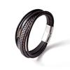 F252 Bracelets Multi-layer Mens Men Jewelry Stainless Steel Leather Bracelet for Men With Magnetic Clasp