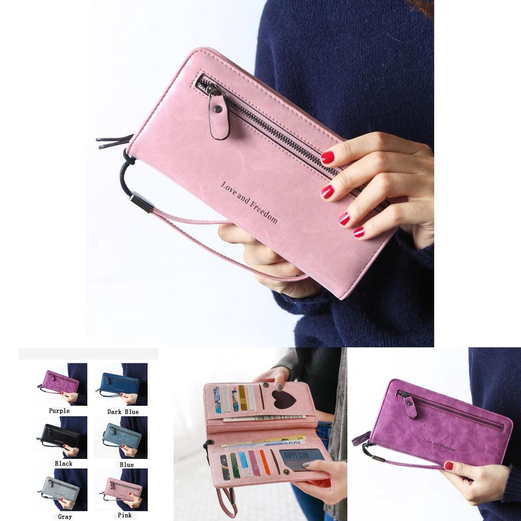 Women's Luxurious Leather Zipper Long Wallet With Large Capacity And Hasp Handbag