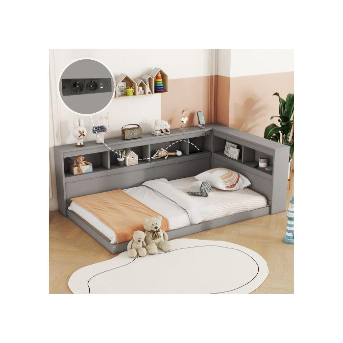 Canapé-lit - MUVOE - 90 x 200 cm - Prise de courant - 2 ports USB - Gris