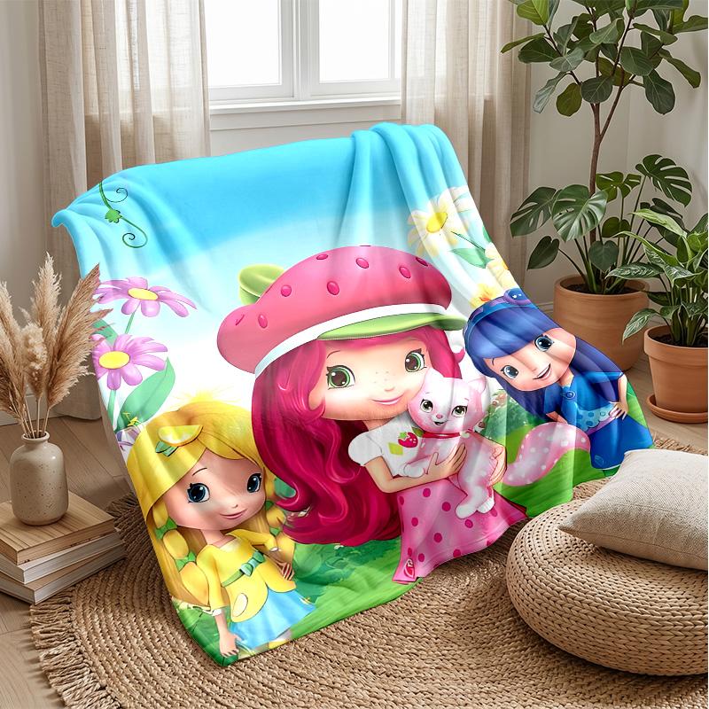 Strawberry Princess cartoonPrinted Flannel Blanket Cozy Skin-Friendly Warm Throw for Couch Bed Indoor Daily Use