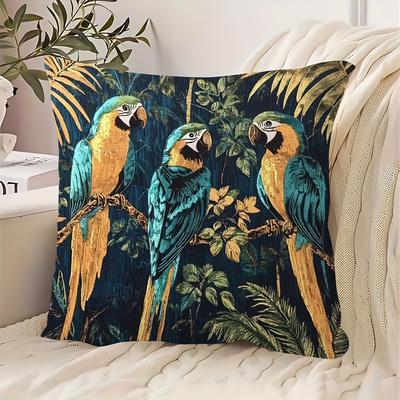 Federa Cuscino Decorativa 2D Piatta - Pappagallo Ara Tropicale Vintage - Custodia Cuscino Decorativa Botanica Giungla per Casa Camera da Letto Soggiorno