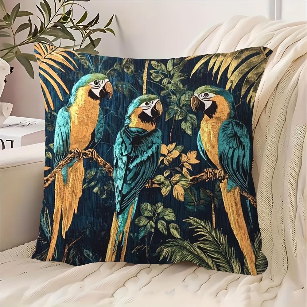 2D flat-Vintage Tropical Macaw Parrot Throw Pillow Cover Jungle Botanical Decorative Cushion Case for Home  Bedroom Living Room 45x45cm-1pcs