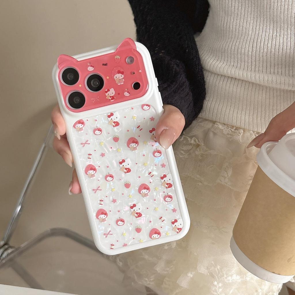 Cute Cartoon KT Cat Anti-Fall Phone Case for iPhone 15, 17/16 Pro Max