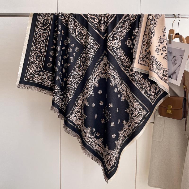 Winter New Imitation Cashmere Scarf High-end Women's Warm Square Scarf Red Cashew Jacquard Cape Shawl