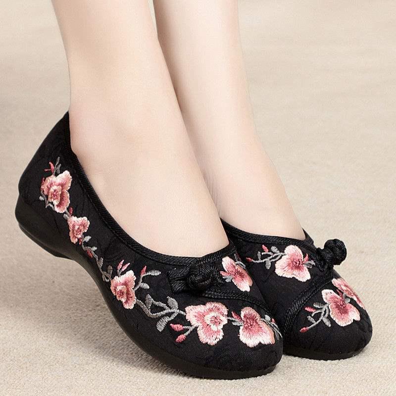 Dames Hanfu Geborduurde Etnische Zachte Zool Ronde Neus Antislip Stoffen Schoenen