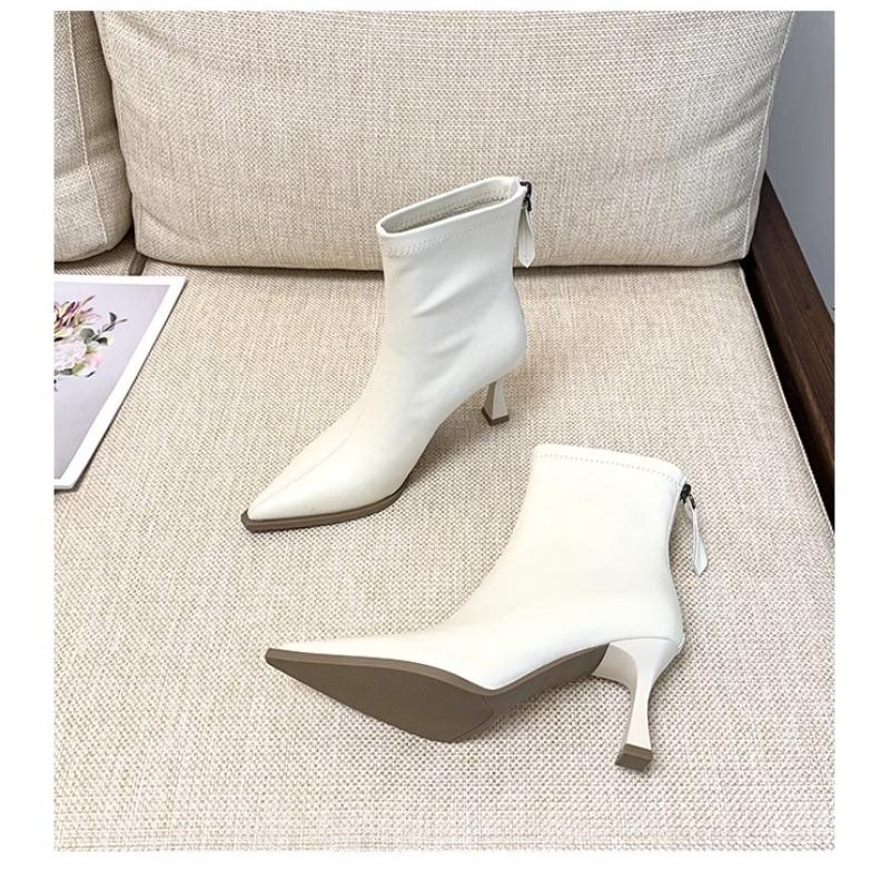 Pointed Toe Women Ankle Boots 2025 New Autumn Elegant Outdoor High Heels Shoes Women Fashion Zippers Designer Short Boots Ladies