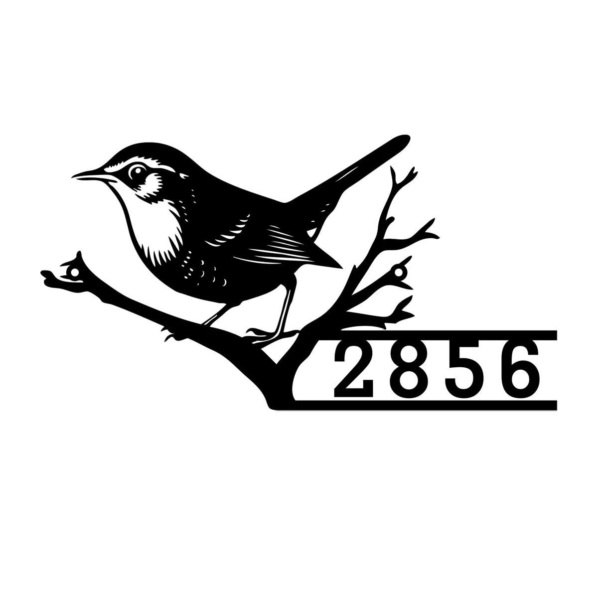 

Metal Wall Art Blue Wren House Number Sign, Personalized Garden Address Decor, Outdoor Bird Nameplate for Home