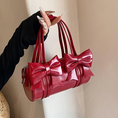 Niche Bow Underarm Bag Women's New Fashion Girl High-end Leather Crossbody Pillow Bag
