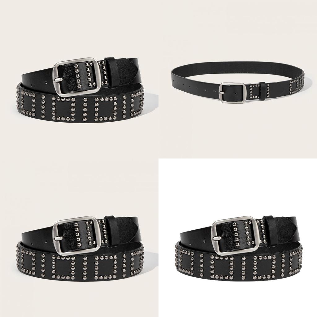 Punk Rock Belt For Men With Aluminum Alloy Buckle And Rivet Decor For Fashion Jeans