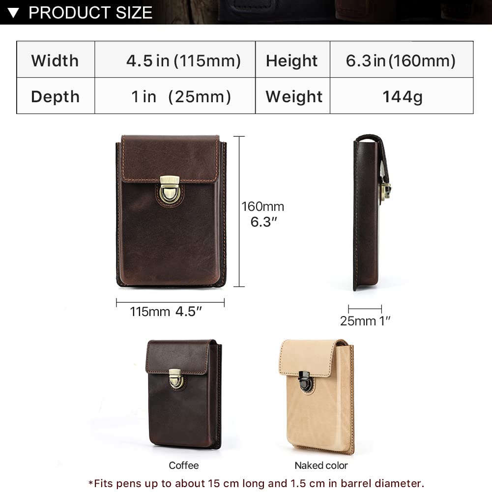HIRAM Separate Design Pen Case for Fountain Simple Slim Holds 5 Genuine Leather Pens, Design, Pens, (Coffee)