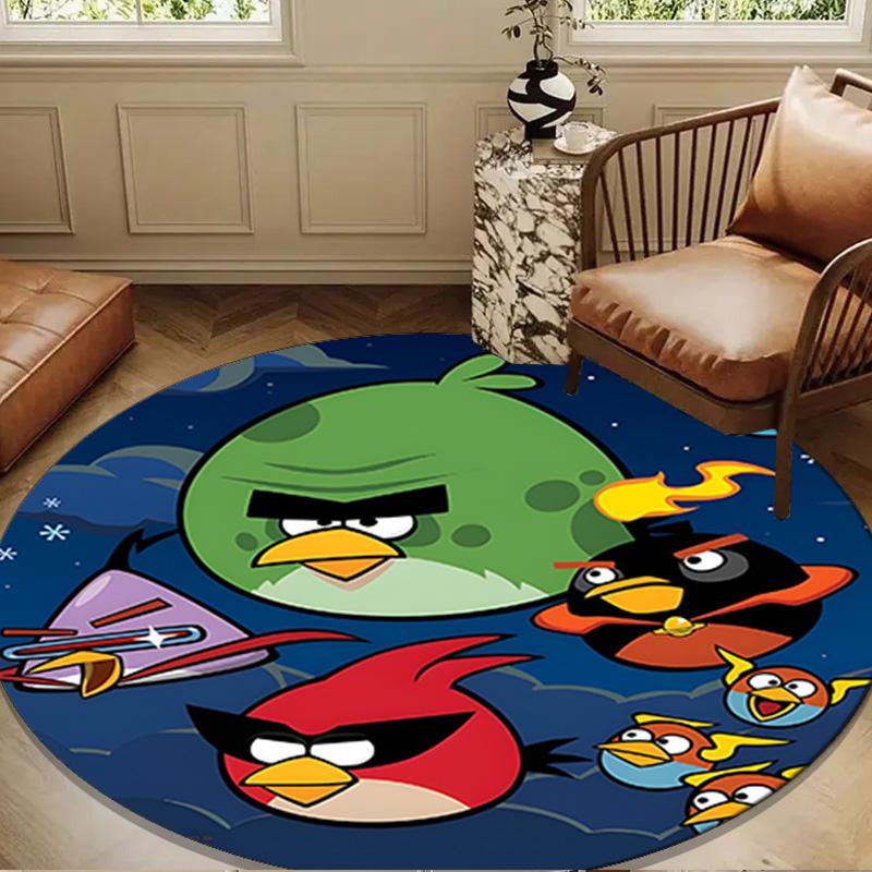 Red Birds Characters Collage Round Rug for Livingroom,Bedroom, Palyroom, Chair Rug, Area rug, Circle Carpet, Large Size Fan Christmas gift