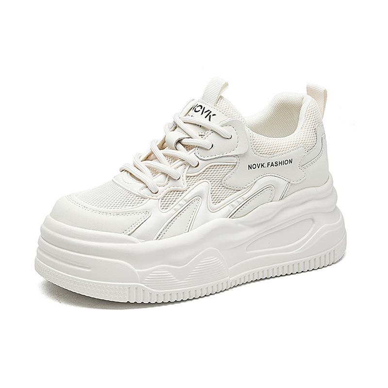 Fashion 8.5CM White Genuine Leather Women's Casual Woman Vulcanize Sneakers Breathable Meah Sport Walking Platform Flats Running Shoes