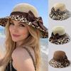 Fashion Leopard Print Bow Straw Hat Wide Brim Lightweight Women's Sun Hat Breathable Korean Style Fisherman's Hat Summer Outdoor