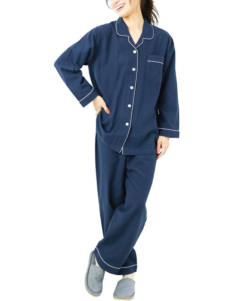ON NISHIKI Long Top and Bottom Long Loungewear Size Women's Fall/Winter Pajamas, Sleeve, 100% Cotton, Open-Front Set, Warm, Skin-Friendly Flannel,