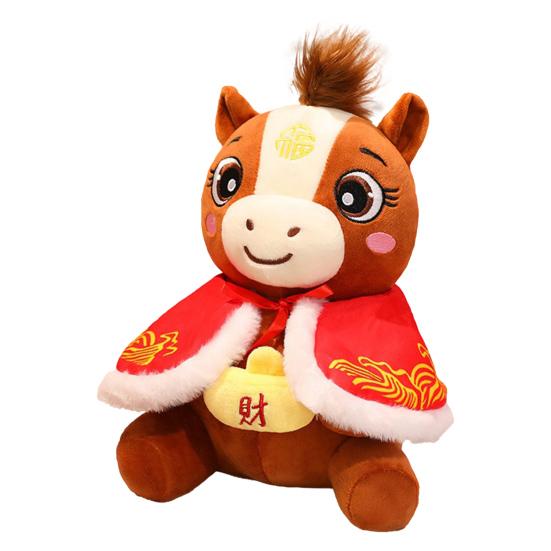 

Плюшевая игрушка Пони в костюме Тан и накидке 2026 год Лошади Зодиак Наполнитель ПП хлопок Декор Пони Подарок на Китайский Новый год для детей коллекционеров D