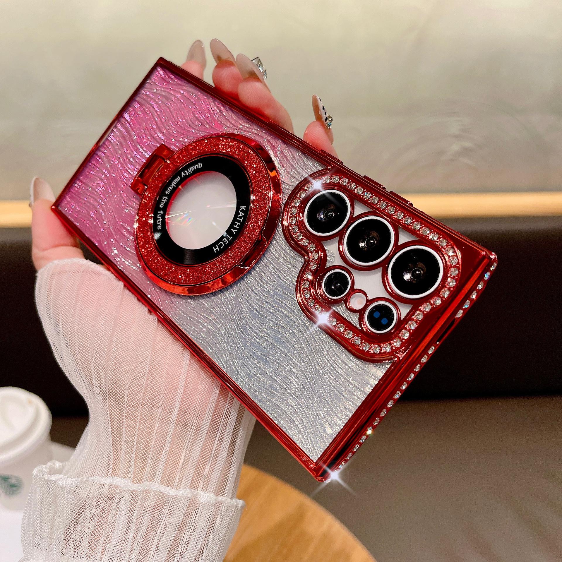 

Rhinestone Gradient Shimmer Powder Water Ripples Suitable for Samsung S25 Ultra Mobile Phone Case Magnetic Suction Bracket S24P Electroplating A06 S22