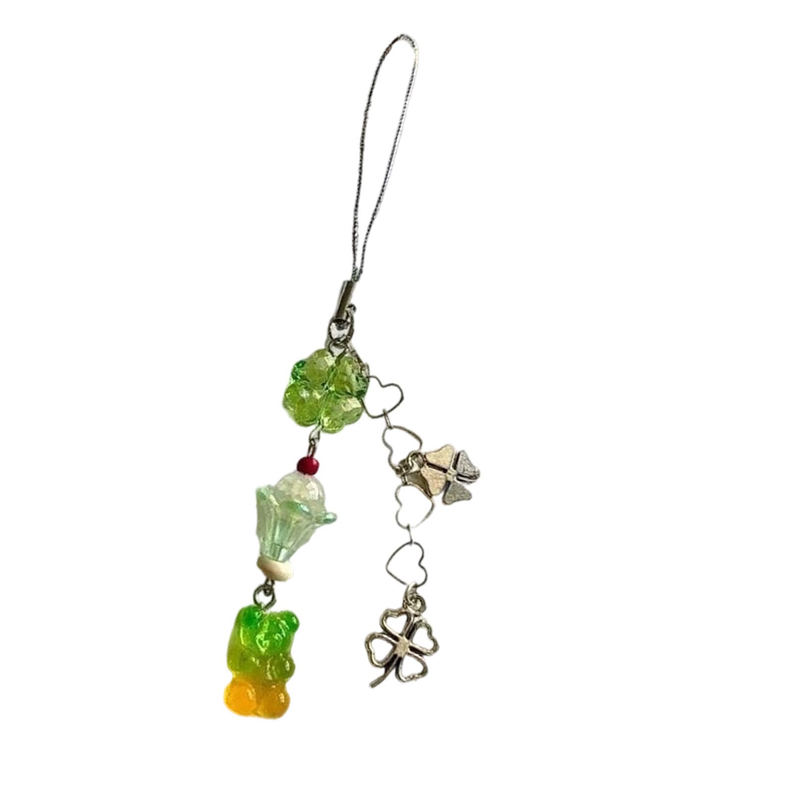 

Beaded Phone Strap with Fruit Milkshake Charm for Bag and Card Decoration Lightweight Resin Alloy Keychain Accessory зелёный