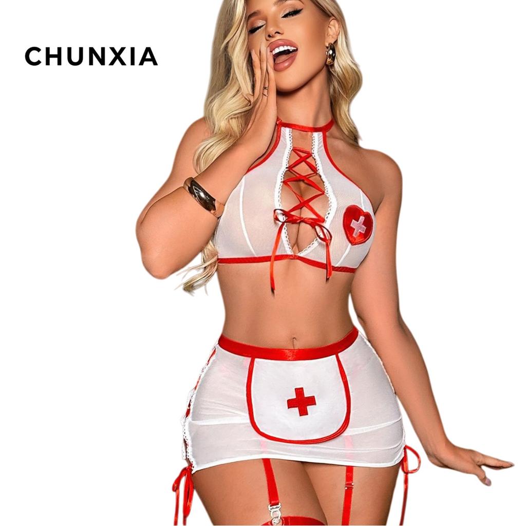 New sexy fun hollowed out temptation nurse uniform sex suit