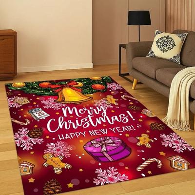 Merry Christmas Theme Carpets Reindeer Santa Claus Pattern Anti-slip Floor Mat for Living Room Festival Home Decor Polyester Rug
