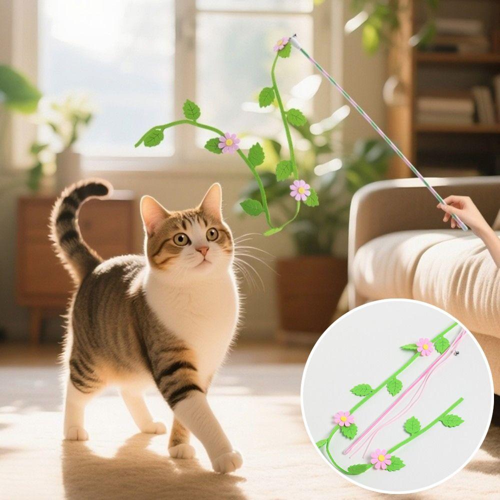 Felt Teaser Cat Wand Flower Leaf Shaped Cat Interactive Toy Cat Teaser Rod Interactive Playing