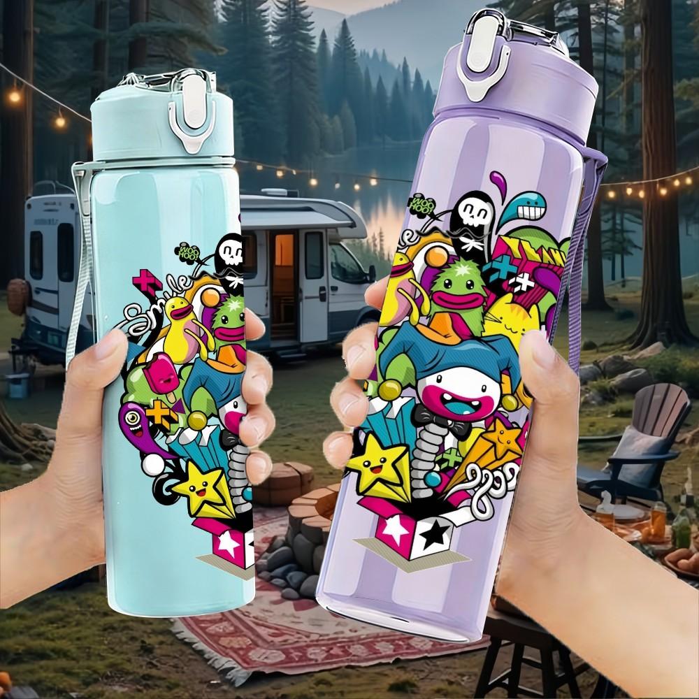 1PC Vibrant Abstract Flower 750ml Color Plastic Sports Water Bottle Leakproof Flip Straw Lid Suitable for Sports Office Home Use