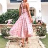 Summer New Four-sided Elastic Printing Neck Dress, European and American Sexy Backless Strap A Word Medium and Long Dress